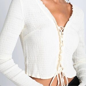 Topshop Cream Textured Long Sleeved Going out Top